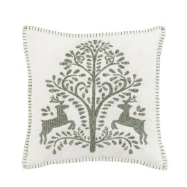 Embroidered Green Reindeer Cushion – Folk-Inspired Christmas Decor 